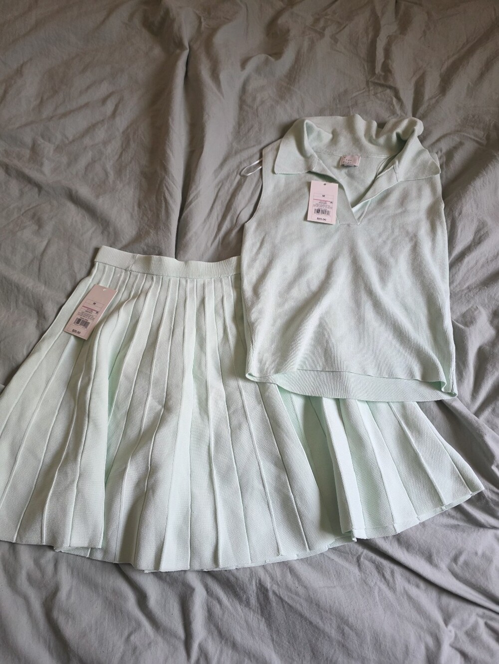 Nwt Mint Green Pleated Skirt and Knit Top Set